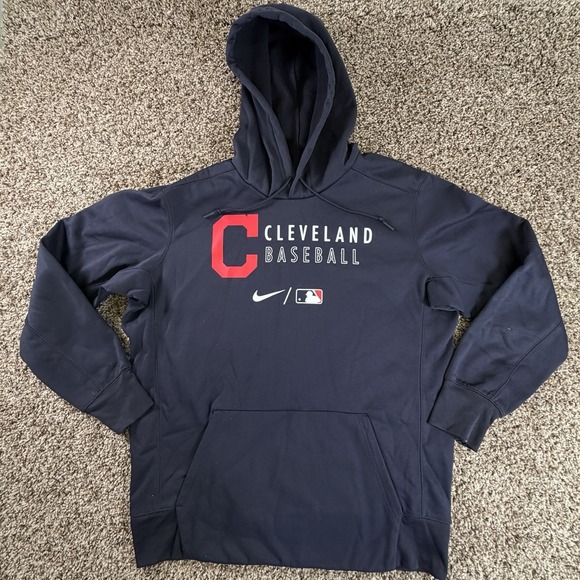 Cleveland Guardians Hoodie Mens Large Blue Nike Dri Fit Sweatshirt Logo MLB L - Picture 2 of 10
